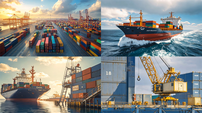 一带一路海运陆运货轮集装箱码头