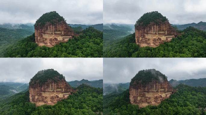 甘肃天水麦积山石窟日出航拍延时