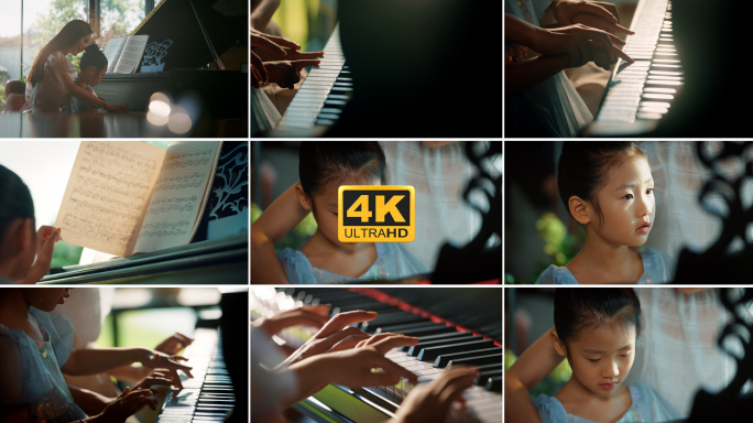 小女孩弹钢琴小朋友儿童学习钢琴妈妈教钢琴