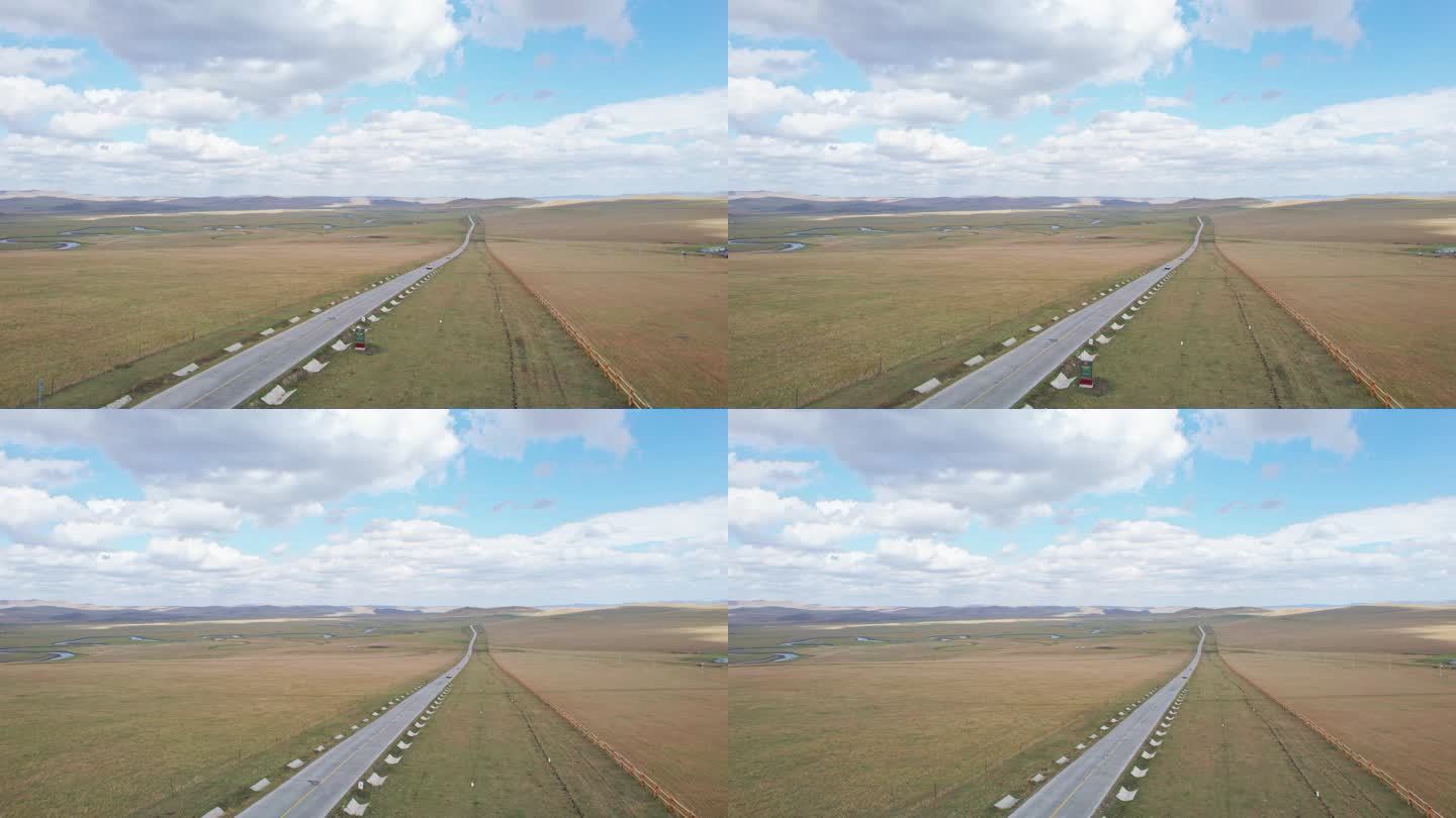 内蒙古呼伦贝尔大草原秋天草原公路