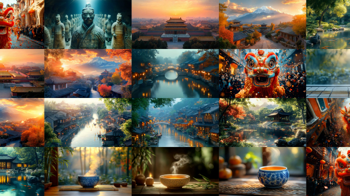 中国传统习俗茶艺城墙AI