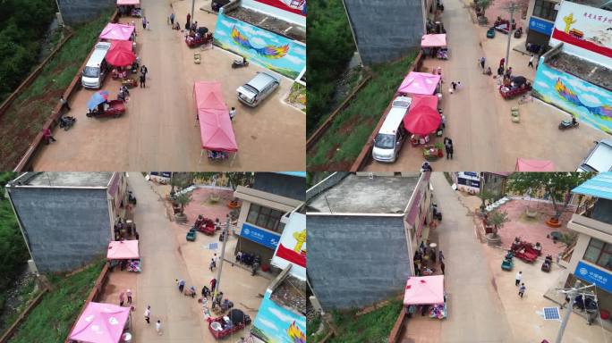 航拍农村赶集