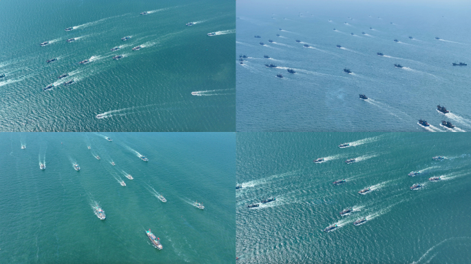 航拍开渔节千帆竞发渔船出海