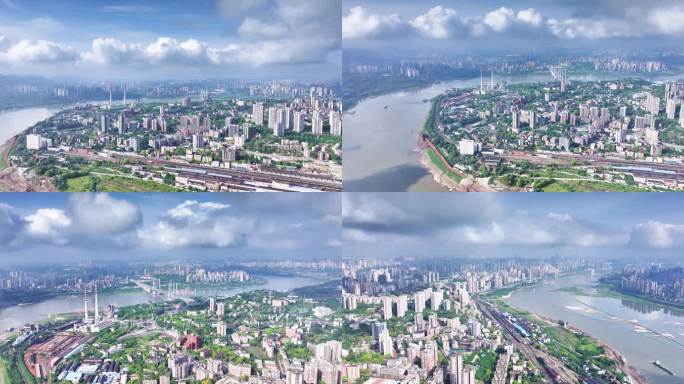 重庆九龙坡电厂 九龙半岛航拍 重庆大烟囱