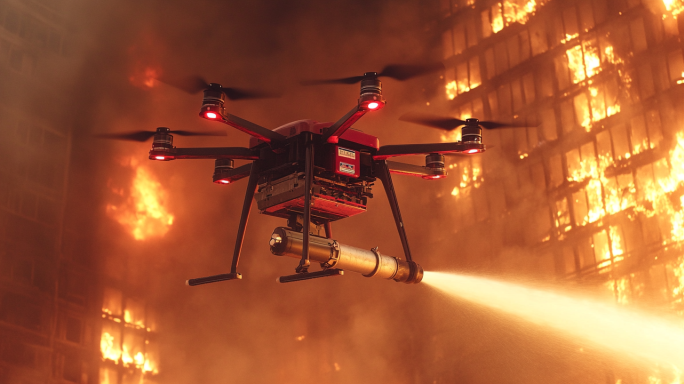 无人机灭火 高楼着火