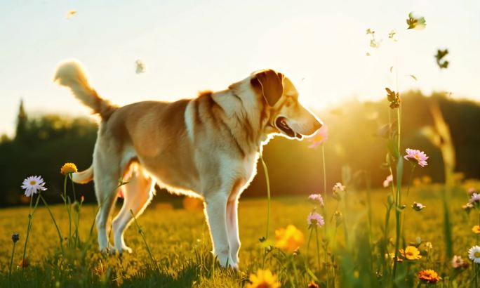 一只拉布拉多在公园里玩耍