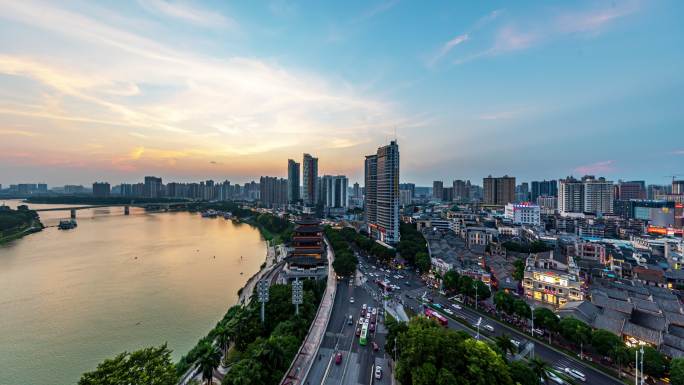 南宁朝阳商圈三街两巷日转夜延时视频