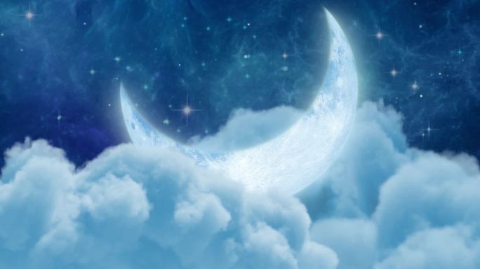 蓝色星空云朵月亮
