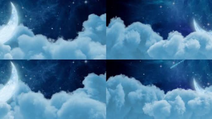 蓝色星空云朵月亮
