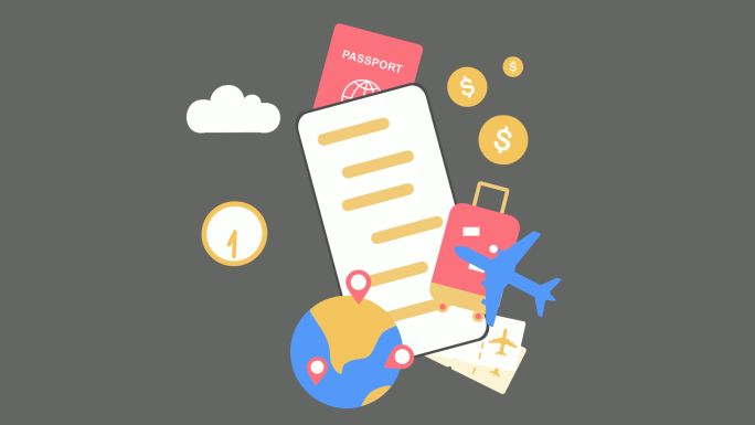 循环动态扁平化旅游元素视频