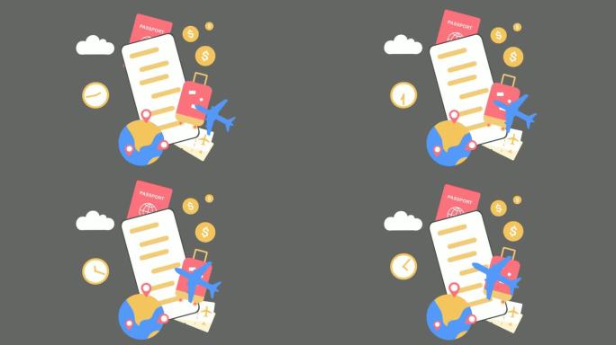 循环动态扁平化旅游元素视频