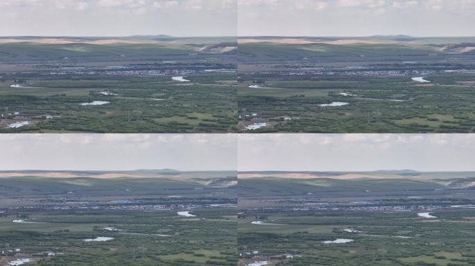 呼伦贝尔牙克石扎罗木得断崖蓝天白云河流