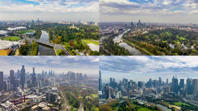 航拍墨尔本CBD迷人秋色延时
