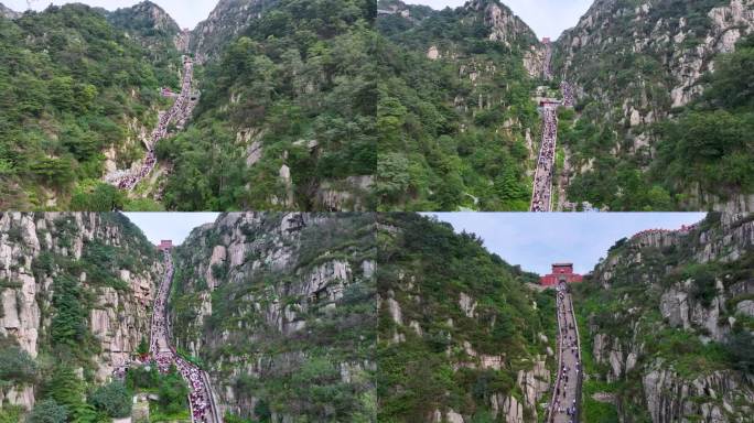 航拍登泰山南天门的游客一镜到底御3P4K