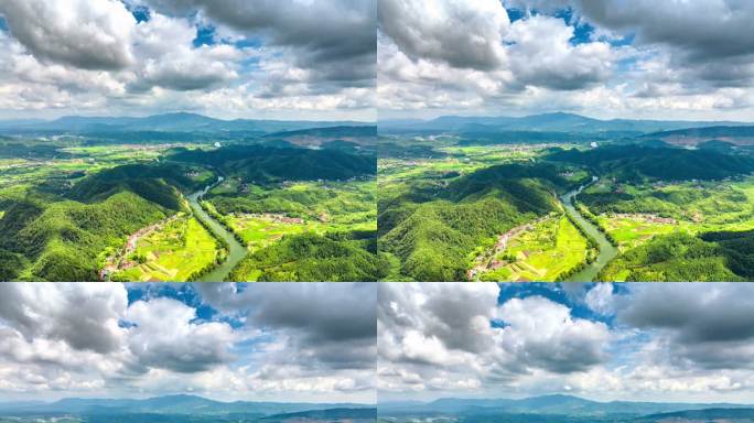 4k美丽乡村浏阳高坪航拍延时