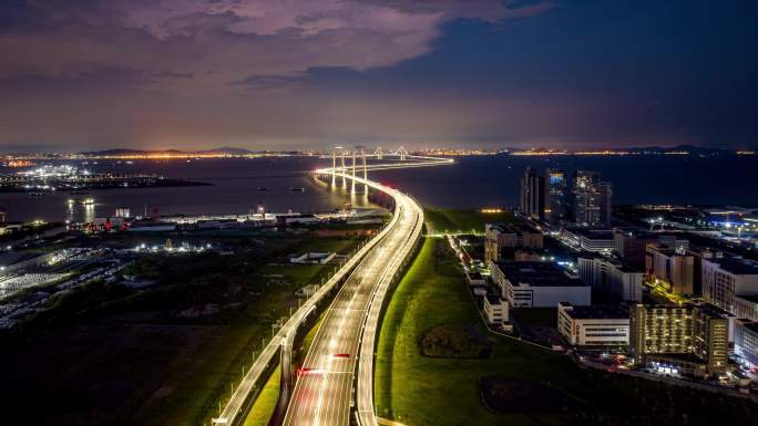 【超清延时】深中通道夜景车流中山市马鞍岛