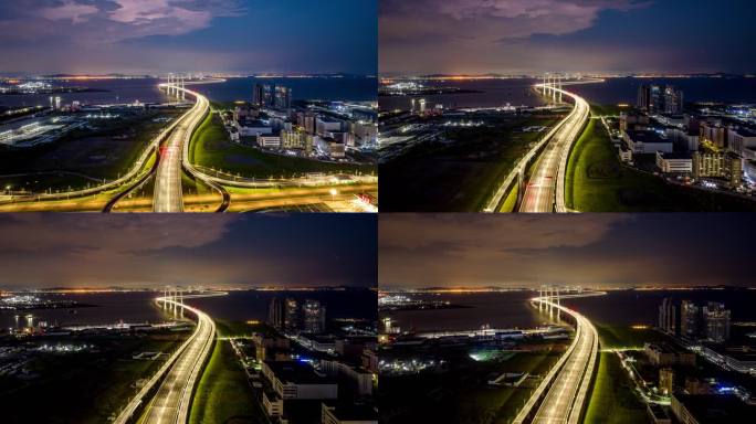 【超清延时】深中通道夜景车流中山市马鞍岛