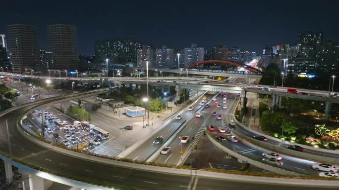 徐汇漕溪北路立交夜景-上海交通车流