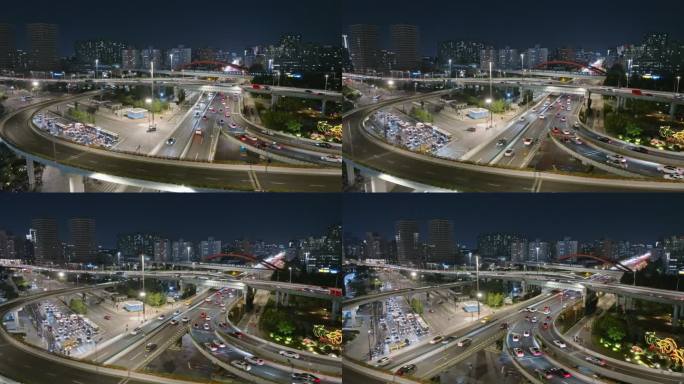 徐汇漕溪北路立交夜景-上海交通车流