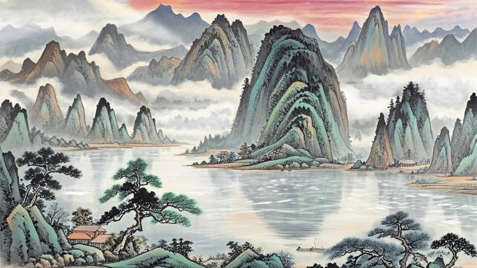 水墨中国风山水工笔画水墨山水