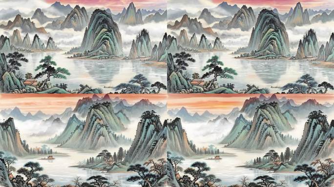水墨中国风山水工笔画水墨山水