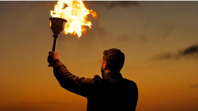 燃烧的火把照亮前路探险火炬夜晚黑夜