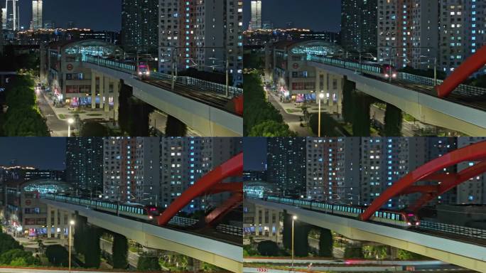 地铁行驶在城市的夜色中
