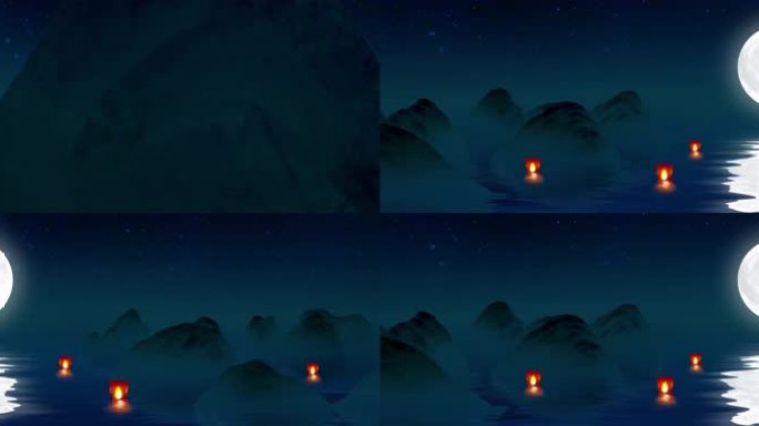 8K中秋晚会舞台背景海上升明月超宽屏投影