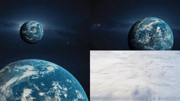 宇宙中地球穿梭到云端
