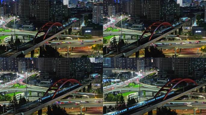 地铁行驶在城市的夜色中