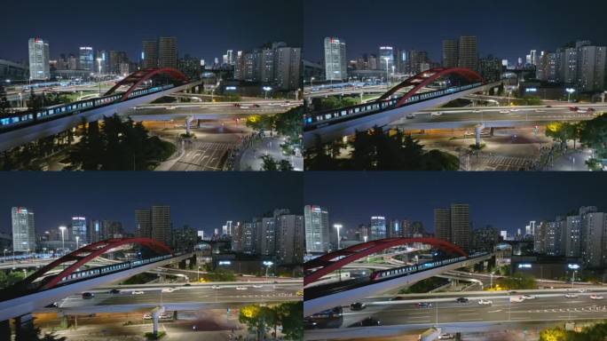 地铁行驶在城市的夜色中