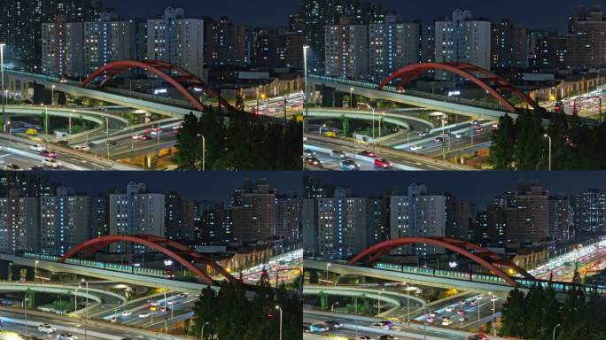 地铁行驶在城市的夜色中