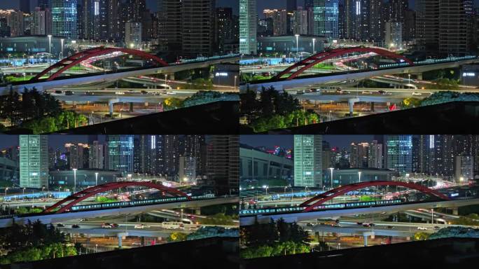 地铁行驶在城市的夜色中