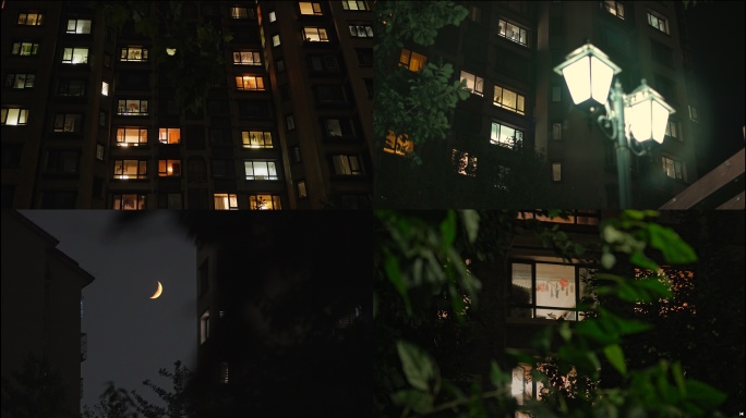 小区夜景 夜晚居民楼 夜晚小区人文