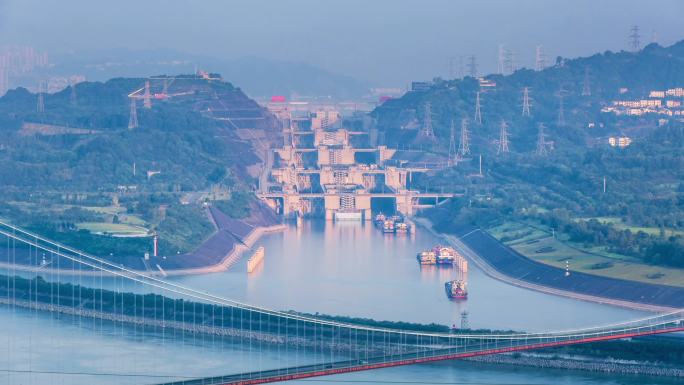 三峡船闸清晨延时