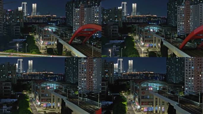 地铁行驶在城市的夜色中