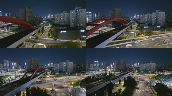地铁行驶在城市的夜色中