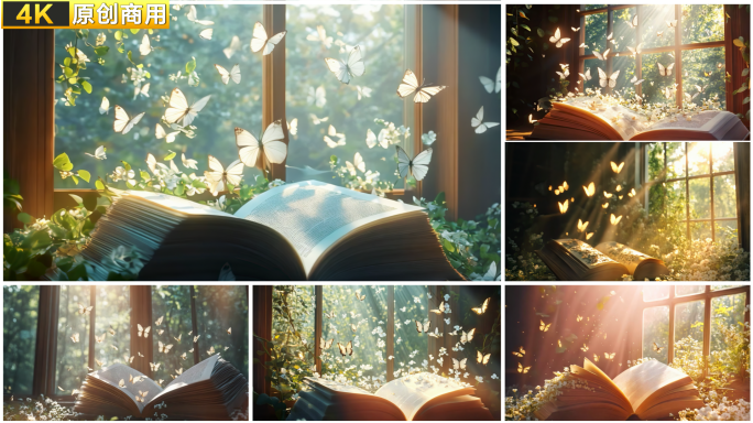魔法书 书中蝴蝶 窗边阳光 窗边书本