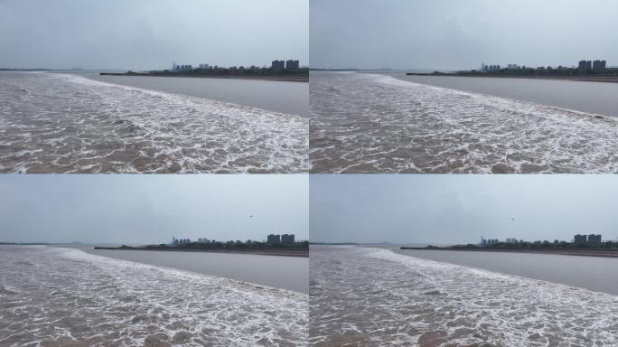 嘉兴海宁大缺口潮水风光
