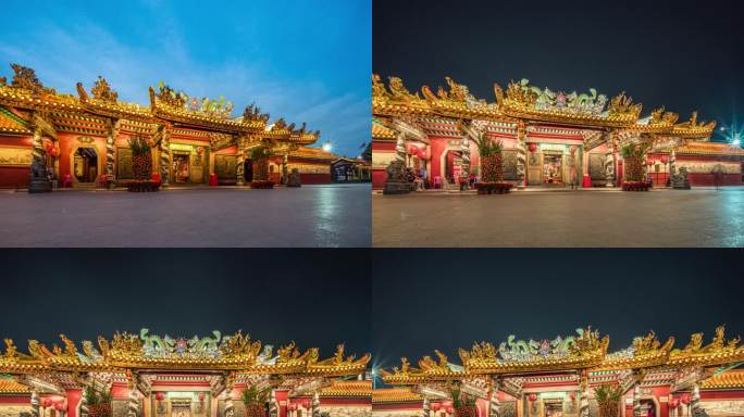中式古风潮州青龙古庙日转夜景移动延时8K
