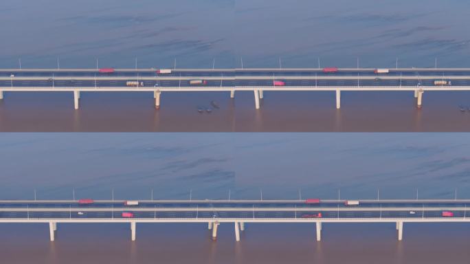 浙江嘉兴海宁市嘉绍大桥钱塘江潮汐航拍