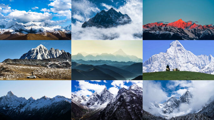 雪山山脉高山山峰航拍延时