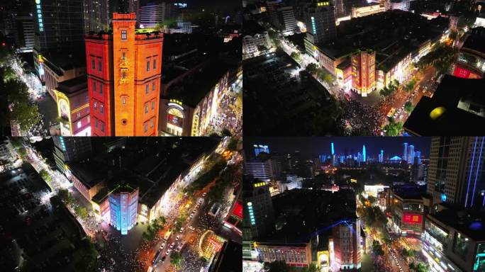 汉口水塔江汉路夜景 武汉历史建筑光影秀