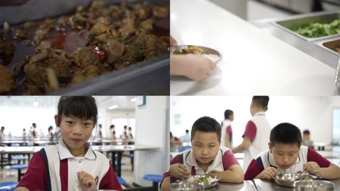 校园餐厅排队打饭吃饭