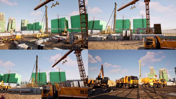 工地施工建筑3d动画