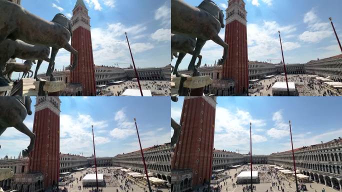 从意大利威尼斯圣马可广场的铜马雕像上观看。平移。