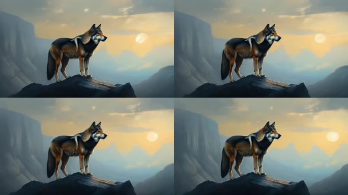 狼站在岩石上的场景
