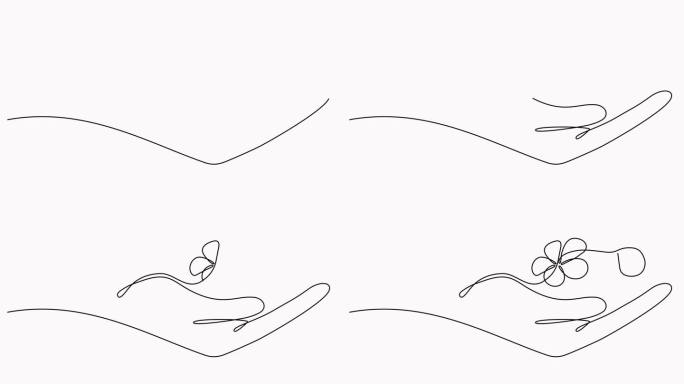 手握花连续线条艺术绘制动画。