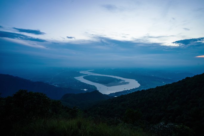 清远清城全景北江白庙码头北峡日转夜