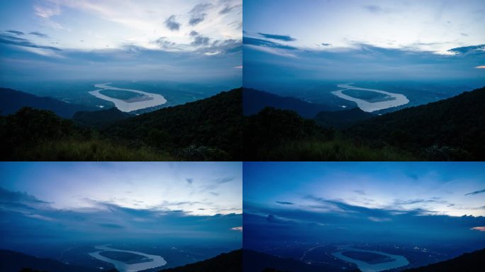 清远清城全景北江白庙码头北峡日转夜